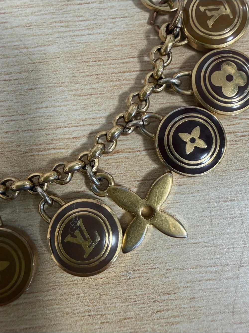 Louis Vuitton pastilles Gold and Brown bag Charm Chain Key Holder